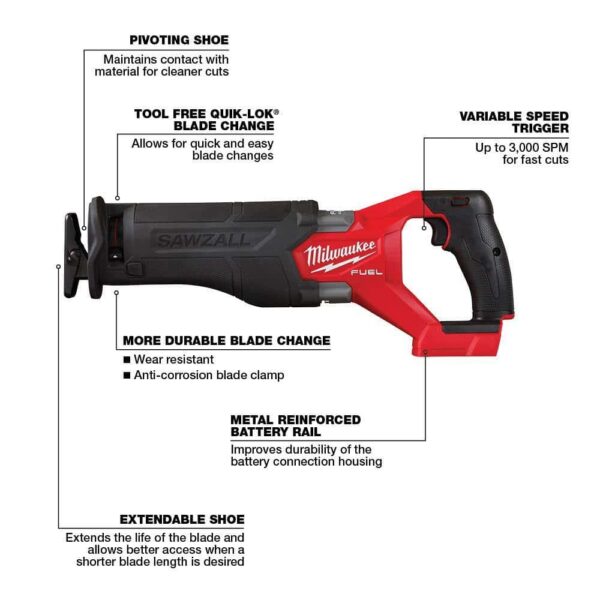 2830-20-2821-20 M18 FUEL 18V Lithium-Ion Cordless 7-1/4 in. Rear Handle Circular Saw with M18 FUEL SAWZALL Reciprocating Saw - Image 3