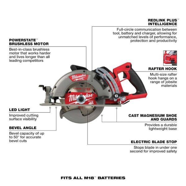 2830-20-2821-20 M18 FUEL 18V Lithium-Ion Cordless 7-1/4 in. Rear Handle Circular Saw with M18 FUEL SAWZALL Reciprocating Saw - Image 2