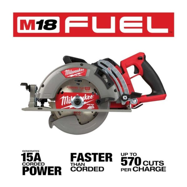 2830-21HD M18 FUEL 18V 7-1/4 in. Lithium-Ion Cordless Rear Handle Circular Saw Kit with 12.0 Ah Battery and Rapid Charger - Image 3