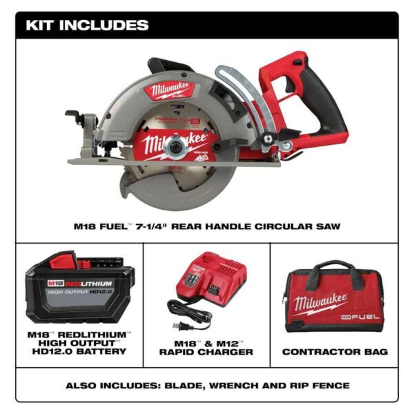 2830-21HD M18 FUEL 18V 7-1/4 in. Lithium-Ion Cordless Rear Handle Circular Saw Kit with 12.0 Ah Battery and Rapid Charger - Image 2