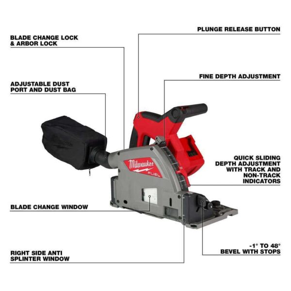 2831-20-2737-20 M18 FUEL 18V Lithium-Ion Cordless Brushless 6-1/2 in. Plunge Cut Track Saw w/Jig Saw - Image 7