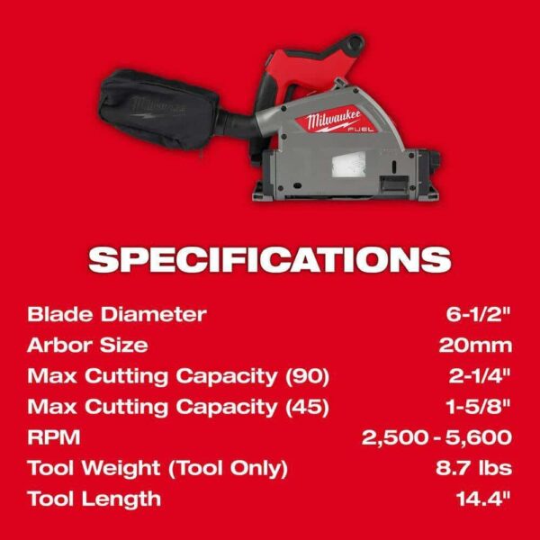 2831-20-2737-20 M18 FUEL 18V Lithium-Ion Cordless Brushless 6-1/2 in. Plunge Cut Track Saw w/Jig Saw - Image 8