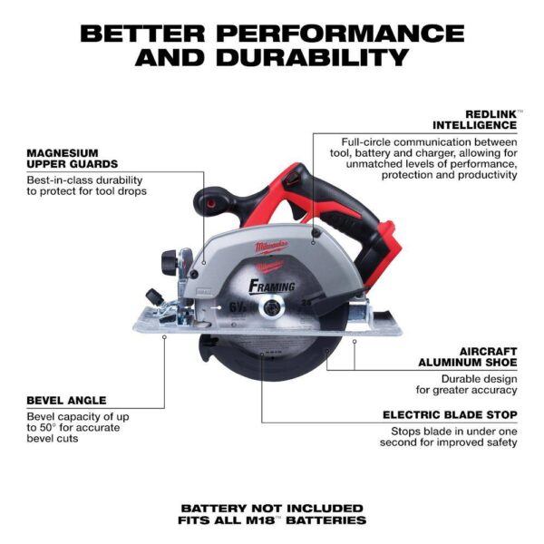 48-59-1850-2630-20 M18 18-Volt Lithium-Ion Cordless 6-1/2 in. Circular Saw with M18 Starter Kit One 5.0Ah Battery and Charger - Image 6