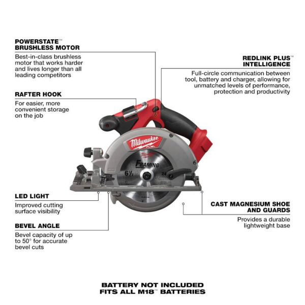 48-59-1850-2730-20 M18 FUEL 18-Volt Lithium-Ion Brushless Cordless 6-1/2 in. Circular Saw w/5.0Ah Battery Starter Kit - Image 6