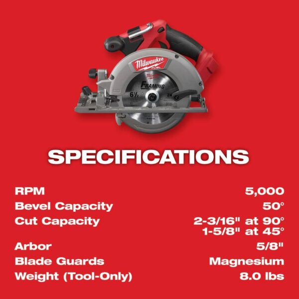 48-59-1850-2730-20 M18 FUEL 18-Volt Lithium-Ion Brushless Cordless 6-1/2 in. Circular Saw w/5.0Ah Battery Starter Kit - Image 8