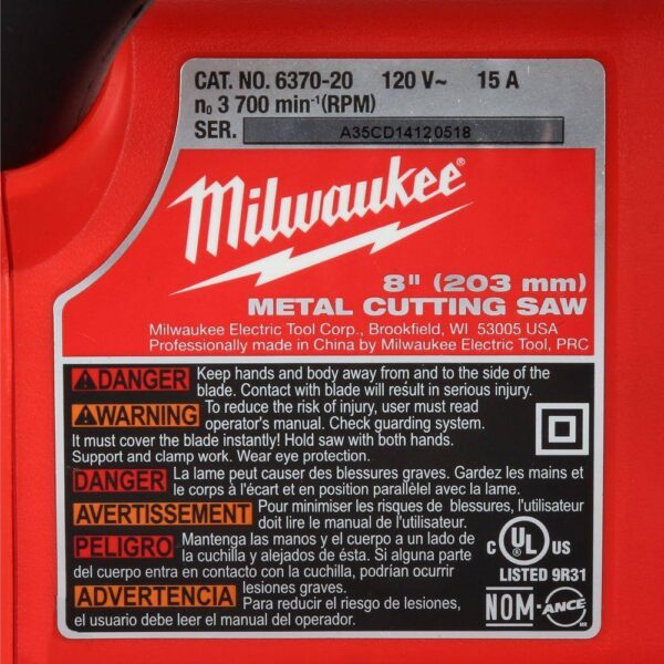 6370-21 15 Amp 8 in. Metal Cutting Circular Saw - Image 10