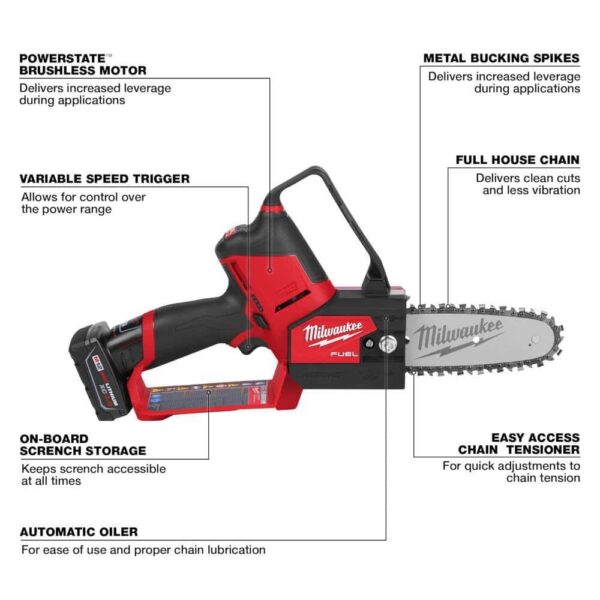 2527-21-48-11-2460 M12 FUEL 12V Lithium-Ion Brushless Battery 6 in. HATCHET Chainsaw Kit with 6.0 Ah and 4.0 Ah Battery, Charger - Image 3
