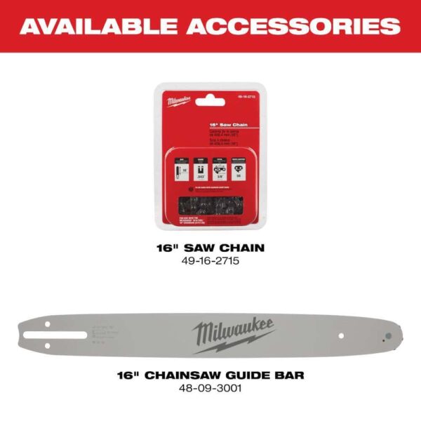 M18 FUEL 16 in. 18V Lithium-Ion Brushless Battery Chainsaw (Tool-Only) with Replacement 16 in. Chainsaw Chain - Image 14