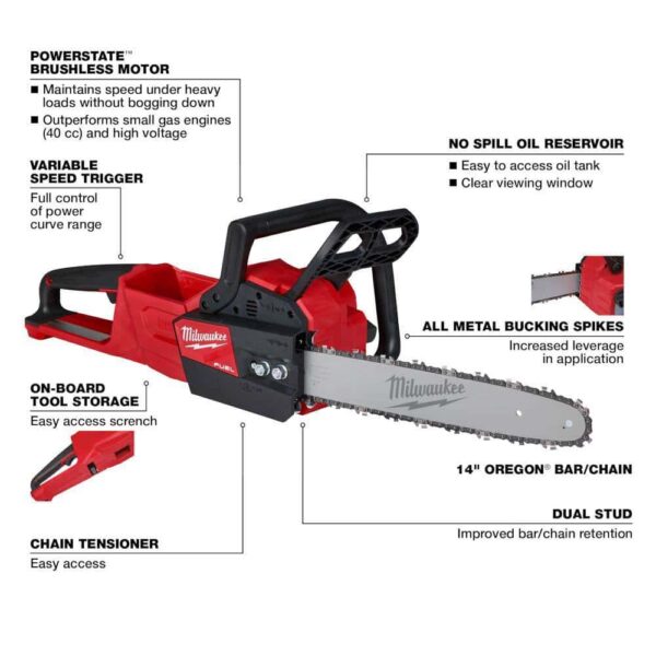 2727-20C M18 FUEL 14 in. 18V Lithium-Ion Brushless Battery Chainsaw (Tool-Only) - Image 4