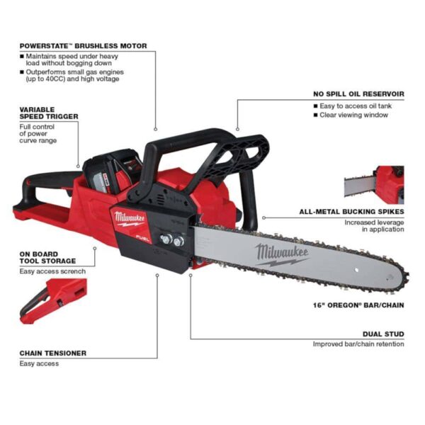 2727-21HDP M18 FUEL 16 in. 18V Lithium-Ion Brushless Battery Chainsaw Kit with M18 GEN II FUEL Blower - Image 4