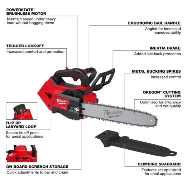 2826-20T M18 FUEL 14 in. 18V Lithium-Ion Brushless Cordless Battery Top Handle Chainsaw (Tool Only) - Image 5