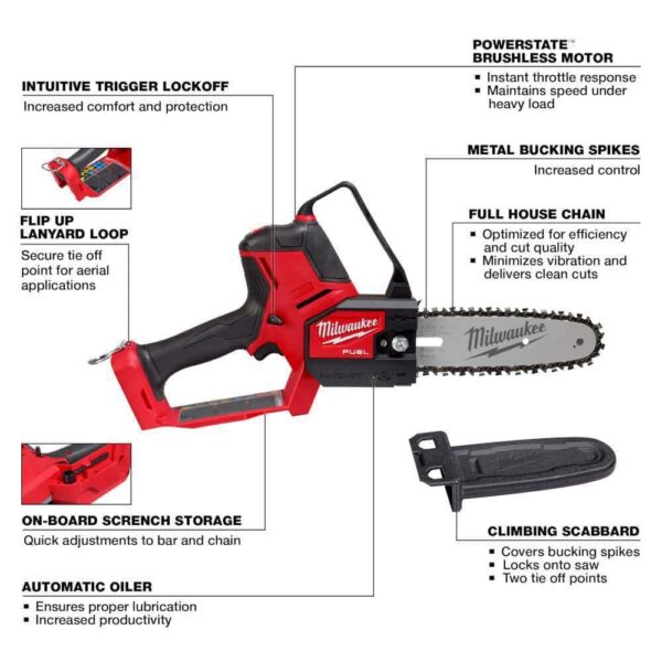 3004-20-48-11-1865 M18 FUEL 8 in. 18V Lithium-Ion Brushless Electric Battery Chainsaw HATCHET w/6.0 Ah High Output - Image 3