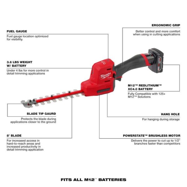M12 FUEL 8 in. 12V Lithium-Ion Brushless Cordless Hedge Trimmer Kit with M18 FUEL QUIK-LOK String Trimmer (2-Tool) - Image 2