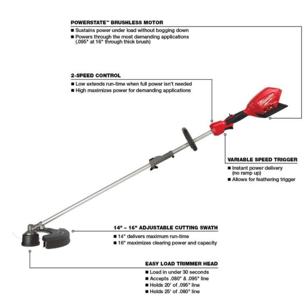 M18 FUEL 18 in. 18V Lithium-Ion Cordless Brushless Hedge Trimmer with String Trimmer w/Quik-Lok Combo (2-Tool) - Image 4