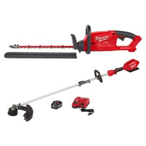 M18 FUEL 18 in. 18V Lithium-Ion Cordless Brushless Hedge Trimmer with String Trimmer, 8Ah Battery   Charger (2-Tool)