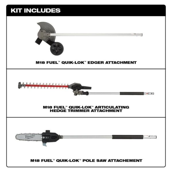 M18 FUEL QUIK-LOK 10 in. Pole Saw Attachment, 8 in. Edger Attachment and Hedge Trimmer Attachment (3-Tool) - Image 2