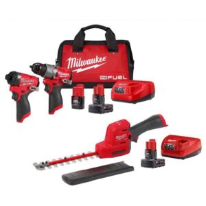 M12 FUEL 8 in. 12V Lithium-Ion Brushless Cordless Hedge Trimmer Kit w/M12 FUEL Hammer Drill and Impact Driver Combo Kit