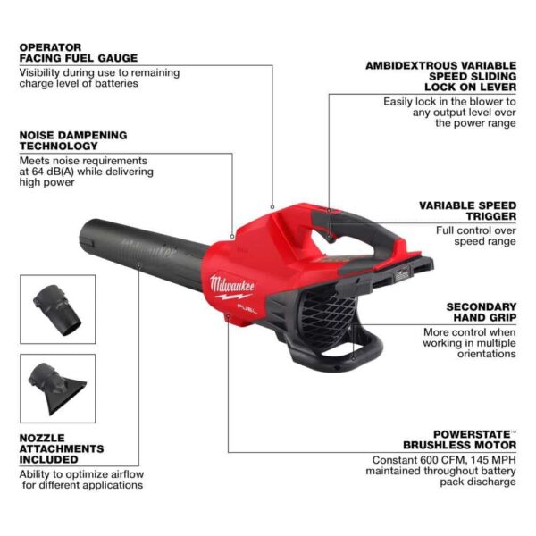 M18 FUEL Dual Battery 145 MPH 600 CFM 18V Lithium-Ion Brushless Cordless Handheld Blower with M18 FUEL Hedge Trimmer - Image 4
