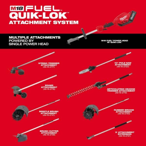 M18 FUEL 10 in. 18V Lithium-Ion Brushless Electric Cordless Pole Saw w/M18 QUIK-LOK 16 in. String Trimmer Attachment - Image 6