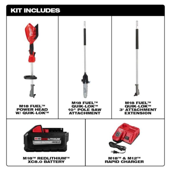 M18 FUEL 10 in. 18V Lithium-Ion Brushless Electric Cordless Pole Saw Kit with Attachment Capability and 8.0 Ah Battery - Image 3
