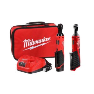 2457-21-2456-20 M12 12V Lithium-Ion Cordless 3/8 in. and 1/4 in. Ratchet Kit (2-Tool) with Battery, Charger and Bag