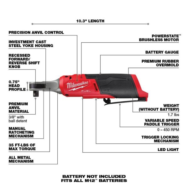 2567-20-2566-20 M12 FUEL 12V Lithium-Ion Brushless Cordless High Speed 3/8 in. Ratchet with Brushless High Speed 1/4 in. Ratchet - Image 3