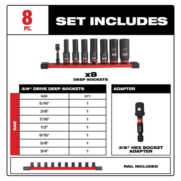 2567-22-49-66-7024 M12 FUEL 12V Cordless High Speed 3/8 in. Ratchet Kit w/Impact Duty 3/8 in. SAE Deep Impact Rated Socket Set(8-Piece) - Image 8