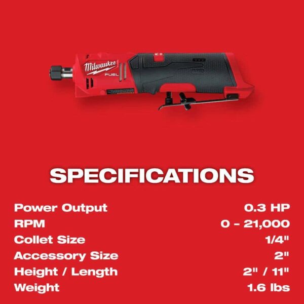 2486-20 M12 FUEL 12V Lithium-Ion Brushless Cordless 1/4 in. Straight Die Grinder (Tool-Only) - Image 8