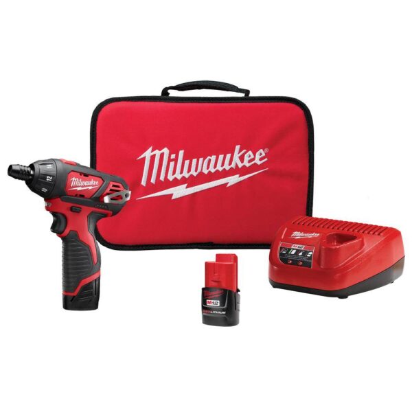 2401-22 M12 12V Lithium-Ion Cordless 1/4 in. Hex Screwdriver Kit with Two 1.5Ah Batteries, Charger and Tool Bag