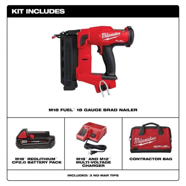 2746-21CT M18 FUEL GEN II 18-Volt 18-Gauge Lithium-Ion Brushless Cordless Brad Nailer Kit with One 2.0 Ah Battery, Charger and Bag - Image 3