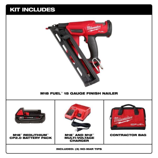 2839-21CT M18 FUEL 18-Volt Lithium-Ion Brushless Cordless Gen II 15-Gauge Angled Finish Nailer Kit with 2.0Ah Battery and Charger - Image 3