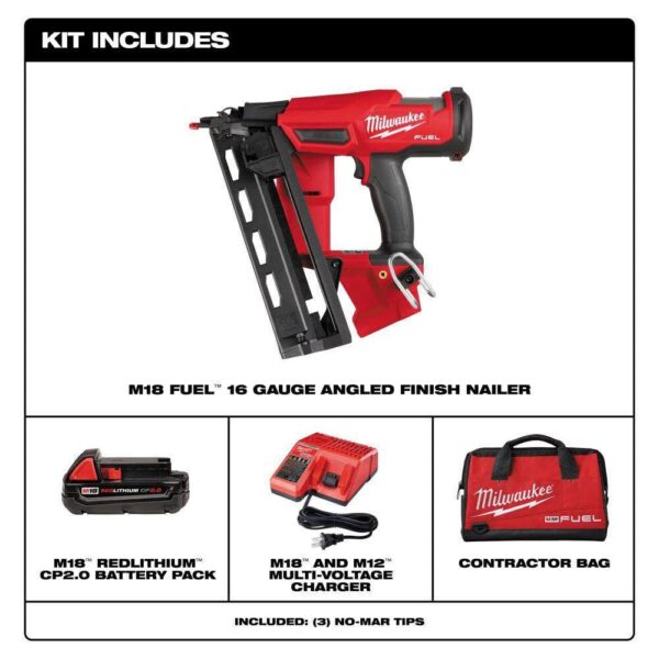 2841-21CT M18 FUEL 18-Volt Lithium-Ion Brushless Cordless Gen II 16-Gauge Angled Finish Nailer Kit with 2.0Ah Battery and Charger - Image 3