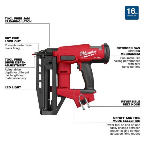 3020-20 M18 FUEL 18-Volt Lithium-Ion Brushless Cordless Gen ll 16-Gauge Straight Finish Nailer (Tool Only) - Image 4