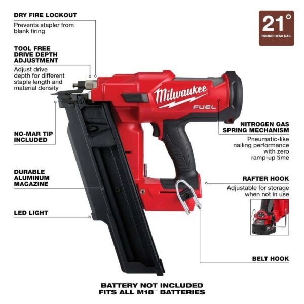 2744-20-48-73-2010 M18 FUEL 3-1/2 in. 18-Volt 21-Degree Brushless Cordless Framing Nailer (Tool-Only) with Clear Anti Scratch Glasses - Image 4