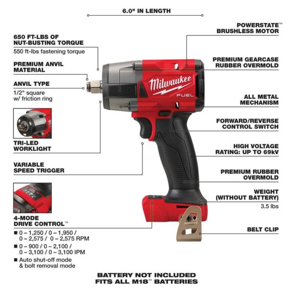 M18 Fuel 18-V Lithium-Ion Brushless Cordless 1/2 in. Hammer Drill Driver Kit with M18 FUEL 1/2 in. Impact Wrench - Image 5