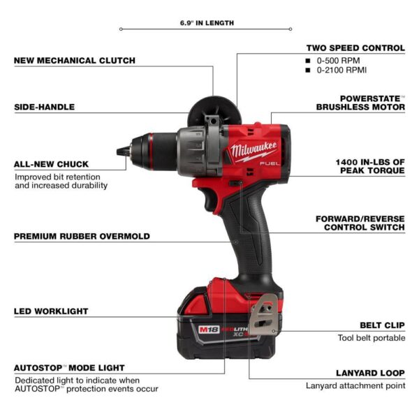 2904-22 M18 FUEL 18V Lithium-Ion Brushless Cordless 1/2 in. Hammer Drill Driver Kit with Two 5.0 Ah Batteries and Hard Case - Image 4