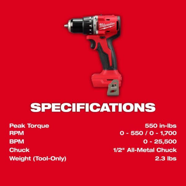 3602-20 M18 18V Lithium-Ion Brushless Cordless 1/2 in. Compact Hammer Drill/Driver (Tool-Only) - Image 5