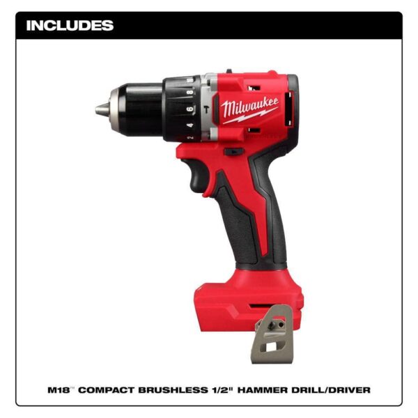 3602-20 M18 18V Lithium-Ion Brushless Cordless 1/2 in. Compact Hammer Drill/Driver (Tool-Only) - Image 2