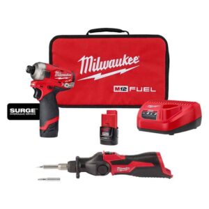 2551-22-2488-20 M12 FUEL SURGE 12-Volt Lithium-Ion 1/4 in. Cordless Hex Impact Driver Compact Kit with M12 Soldering Iron