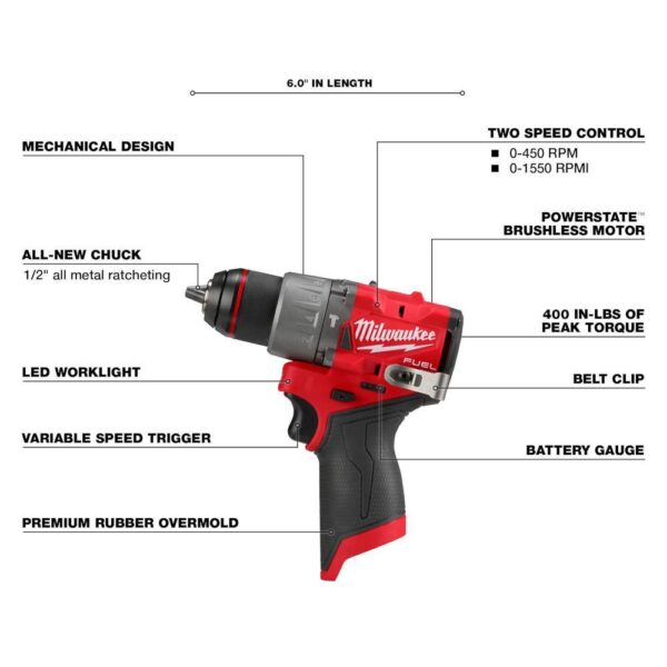 2551-22-2526-20-3404-20 M12 FUEL SURGE 12V Lithium-Ion Brushless Cordless 1/4 in. Impact Driver Compact Kit Multi-Tool   1/2 in. Hammer Drill - Image 5
