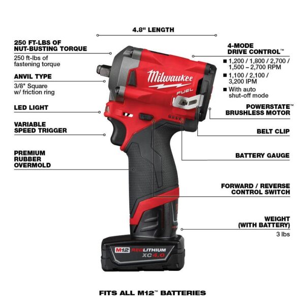 2551-22-2554-20-2522-20 M12 FUEL SURGE 12V Lithium-Ion Brushless Cordless 1/4  Hex Impact Driver Kit w/M12 FUEL Impact Wrench   Cutoff Saw - Image 7