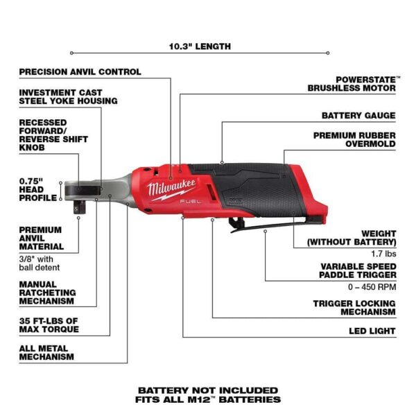 2551-22-2567-20 M12 FUEL 12V Lithium-Ion Cordless SURGE 1/4 in. Hex Impact Driver and M12 FUEL High Speed 3/8 in. Ratchet Combo Kit - Image 9