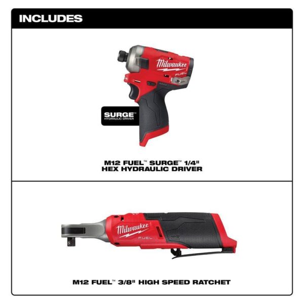 2551-22-2567-20 M12 FUEL 12V Lithium-Ion Cordless SURGE 1/4 in. Hex Impact Driver and M12 FUEL High Speed 3/8 in. Ratchet Combo Kit - Image 2