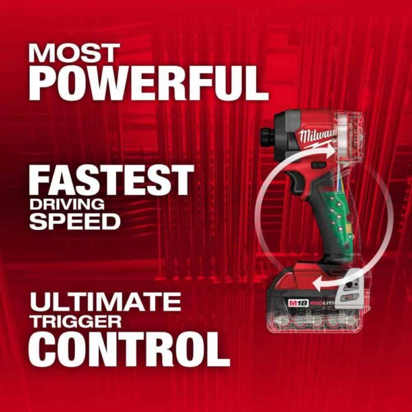 2953-22-48-11-1850 M18 Fuel 18-V Lithium-Ion Brushless Cordless 1/4 in. Hex Impact Driver Kit w/(3) 5.0 Ah Batteries, Charger   Hard Case - Image 2