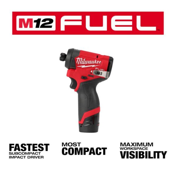 3453-22 M12 FUEL 12V Lithium-Ion Brushless Cordless 1/4 in. Hex Impact Driver Kit w/Two 2.0Ah Batteries, Charger Soft Case - Image 5