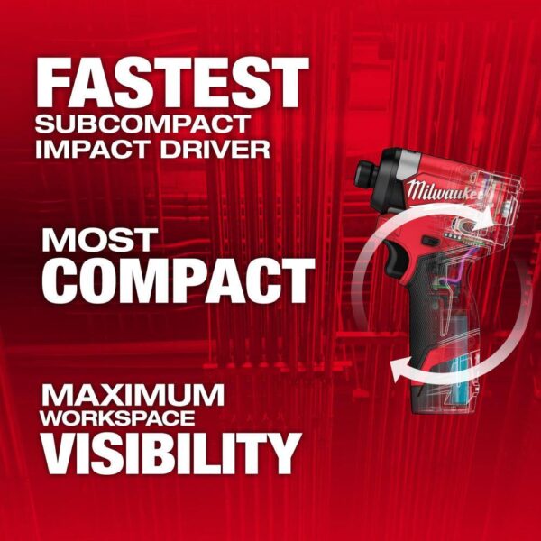 3453-22 M12 FUEL 12V Lithium-Ion Brushless Cordless 1/4 in. Hex Impact Driver Kit w/Two 2.0Ah Batteries, Charger Soft Case - Image 2