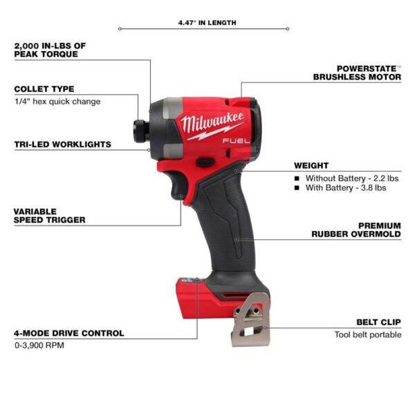 48-59-1850-2953-20 M18 18-V Lithium-Ion XC Starter Kit with One 5.0Ah Battery, Charger and 1/4 in. Hex Impact Driver - Image 3