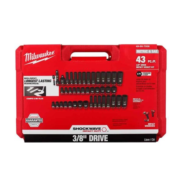 49-66-7009 SHOCKWAVE 3/8 in. Drive SAE and Metric 6 Point Impact Socket Set (43-Piece) - Image 7