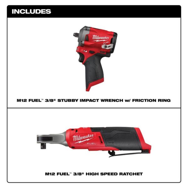 2554-20-2567-20 M12 FUEL 12V Lithium-Ion Brushless Cordless Stubby 3/8 in. Impact Wrench with 3/8 in. High Speed Ratchet - Image 2
