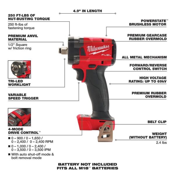 2854-20-2855-20 M18 FUEL Gen-2 18V Lithium-Ion Brushless Cordless 3/8 in.   1/2 in. Compact Impact Wrench with Friction Ring(2-Tool) - Image 5